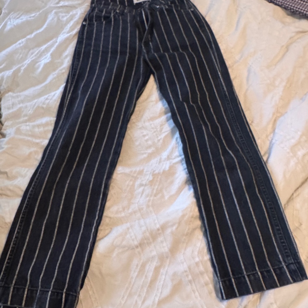 Reformation Black and White Striped straight leg jeans